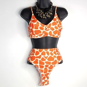 Beachsissi , Orange and creme 2 pc swimsuit, Sz L